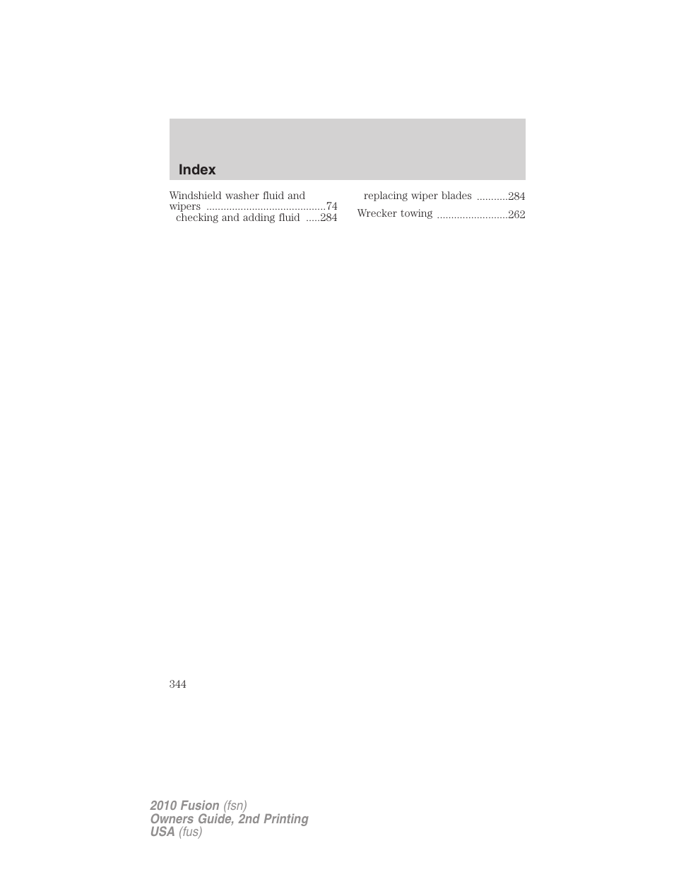 Index | FORD 2010 Fusion v.2 User Manual | Page 344 / 344