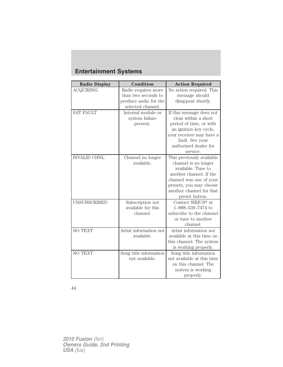 Entertainment systems | FORD 2010 Fusion v.2 User Manual | Page 44 / 344