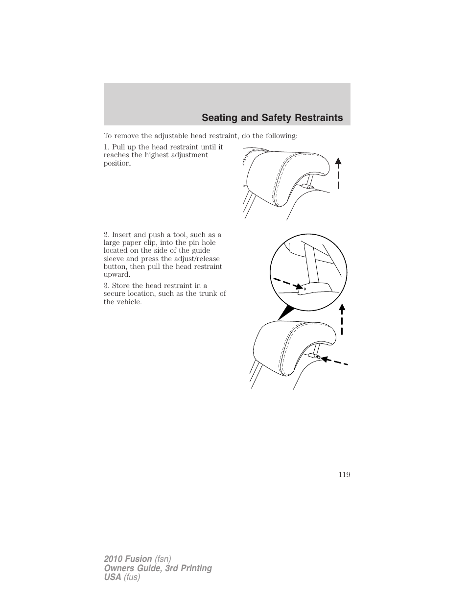 Seating and safety restraints | FORD 2010 Fusion v.3 User Manual | Page 119 / 343