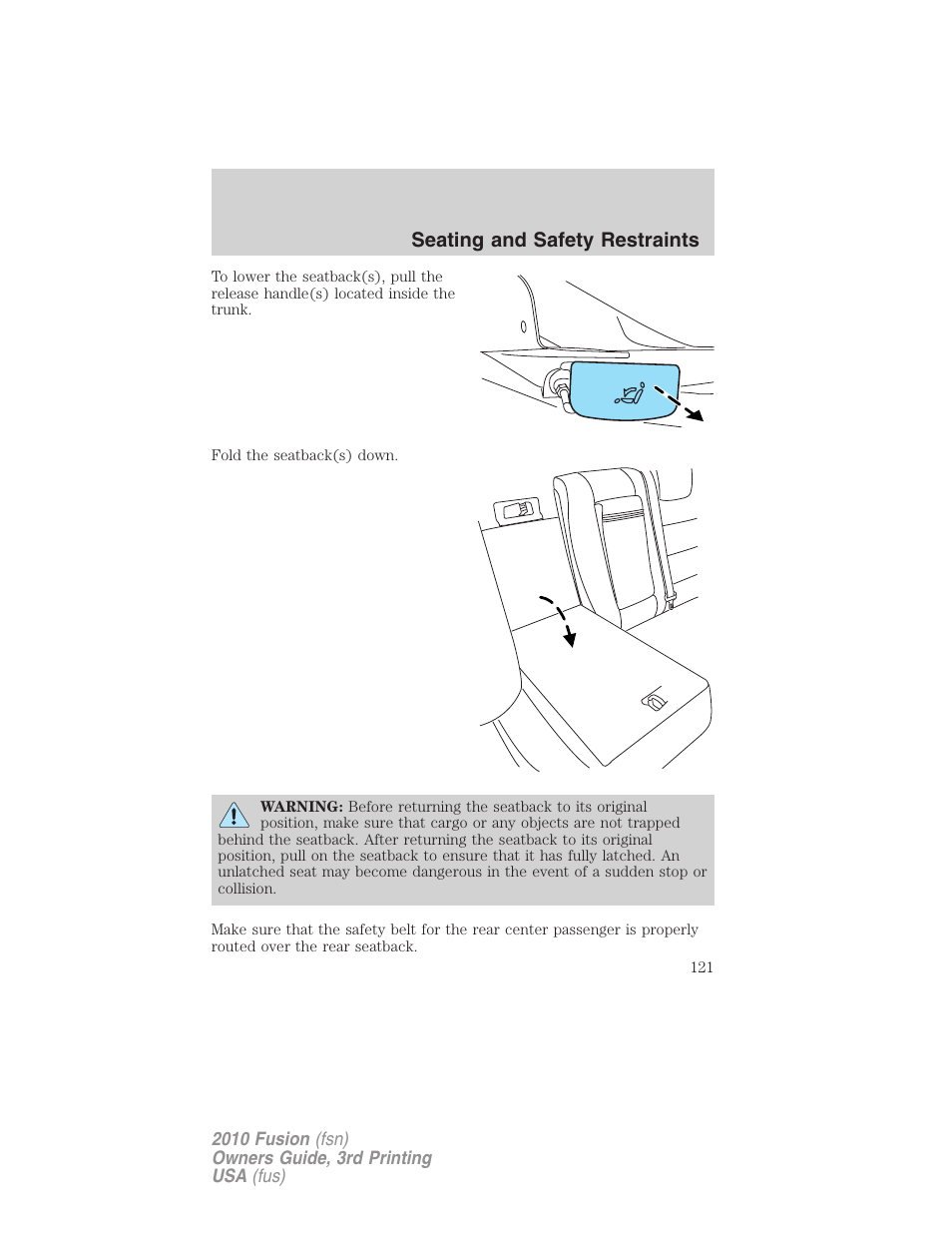 Seating and safety restraints | FORD 2010 Fusion v.3 User Manual | Page 121 / 343