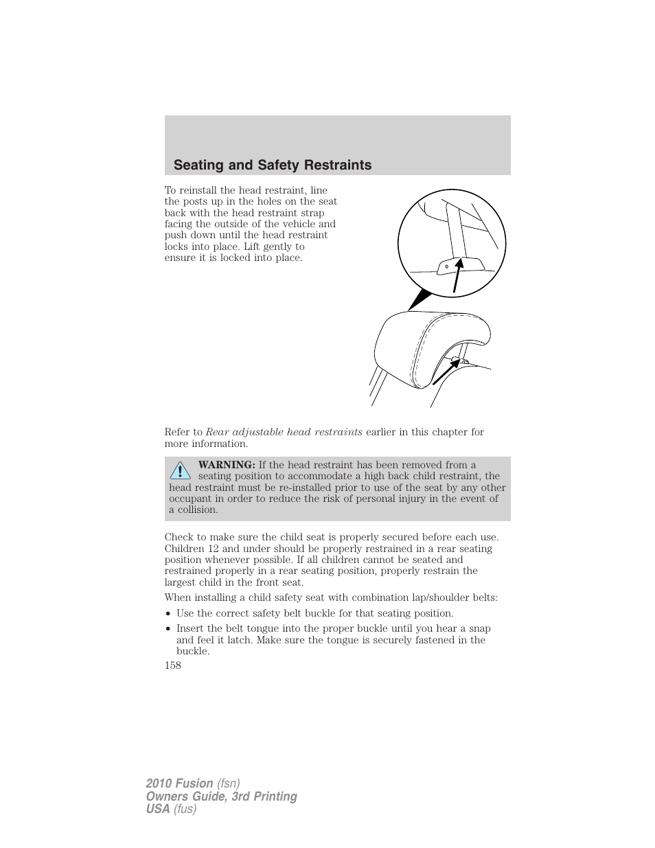 Seating and safety restraints | FORD 2010 Fusion v.3 User Manual | Page 158 / 343