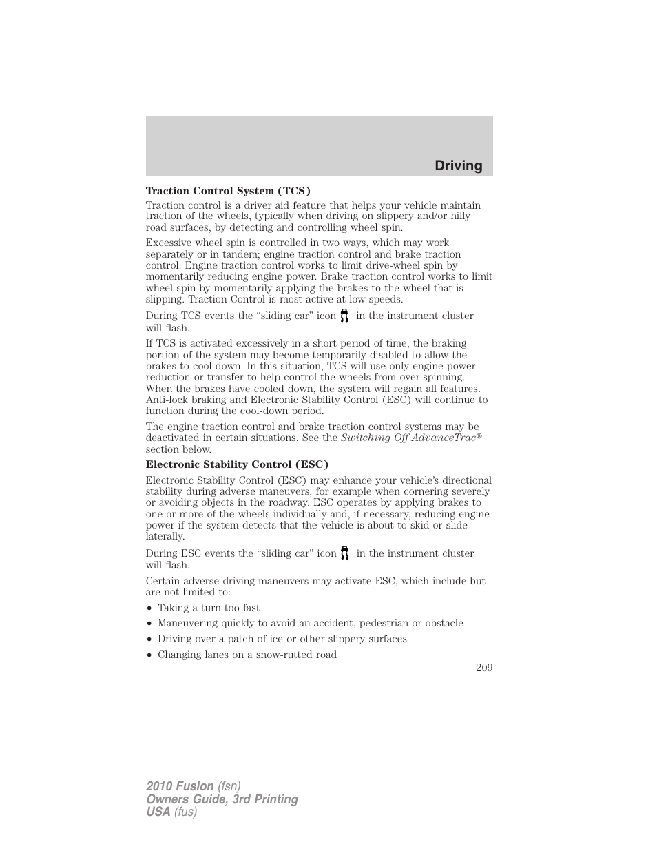 Driving | FORD 2010 Fusion v.3 User Manual | Page 209 / 343