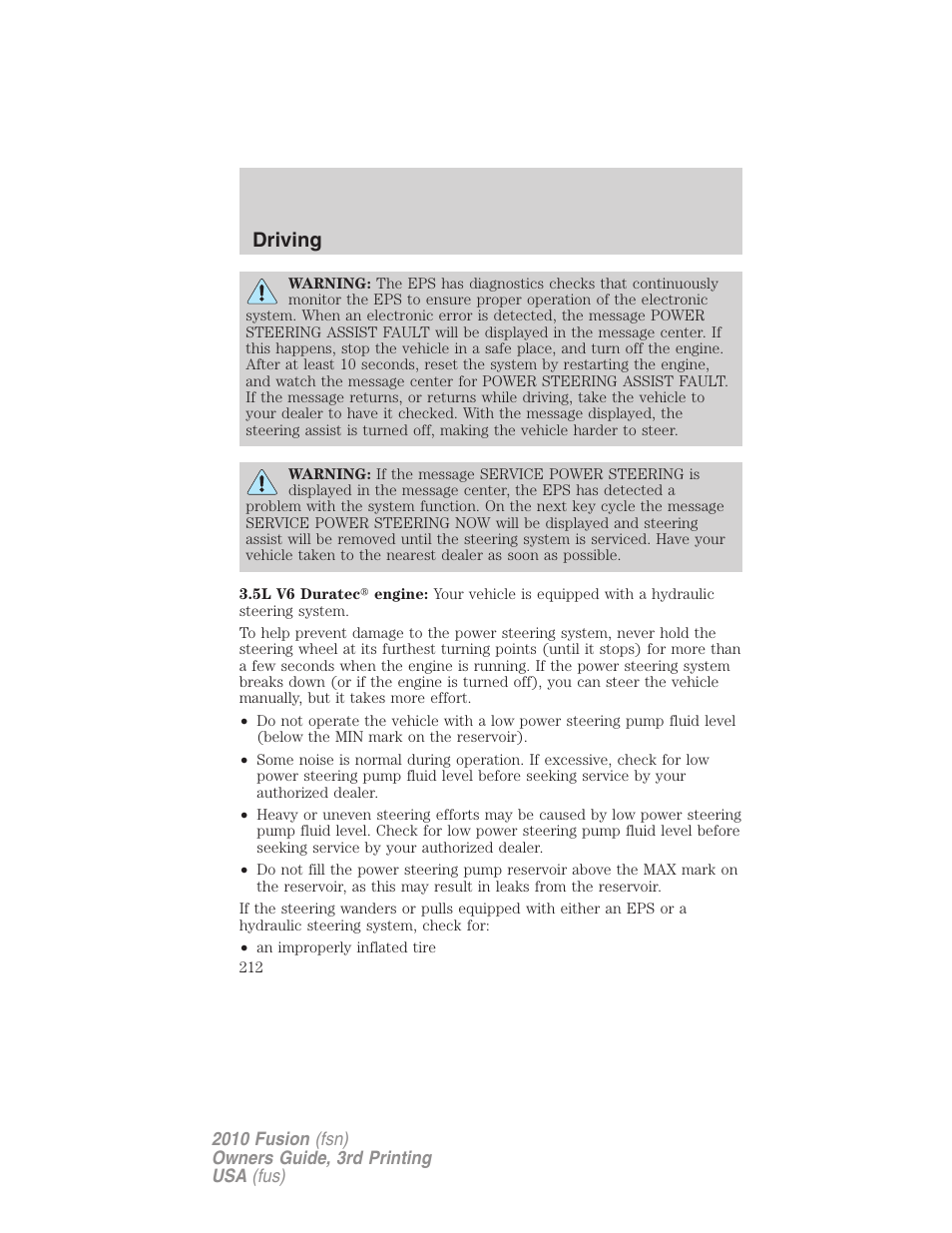 Driving | FORD 2010 Fusion v.3 User Manual | Page 212 / 343