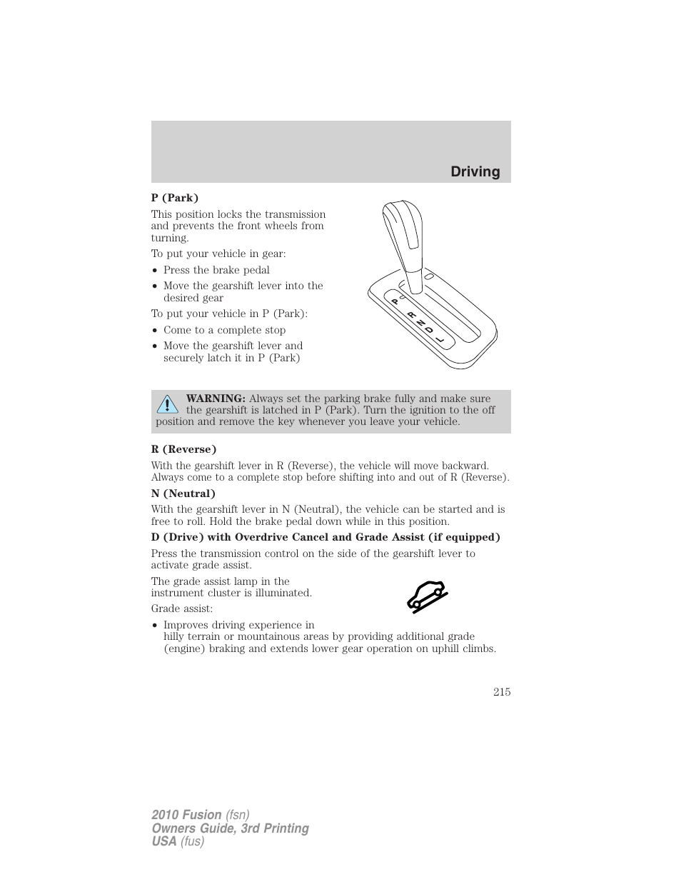 Driving | FORD 2010 Fusion v.3 User Manual | Page 215 / 343