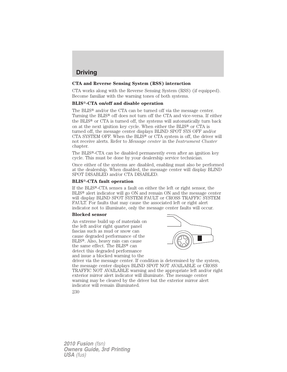 Driving | FORD 2010 Fusion v.3 User Manual | Page 230 / 343