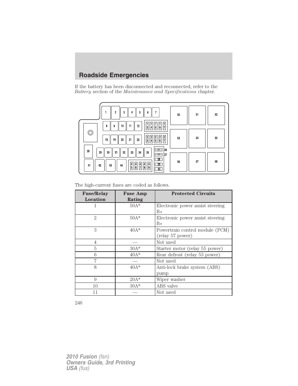 Roadside emergencies | FORD 2010 Fusion v.3 User Manual | Page 246 / 343