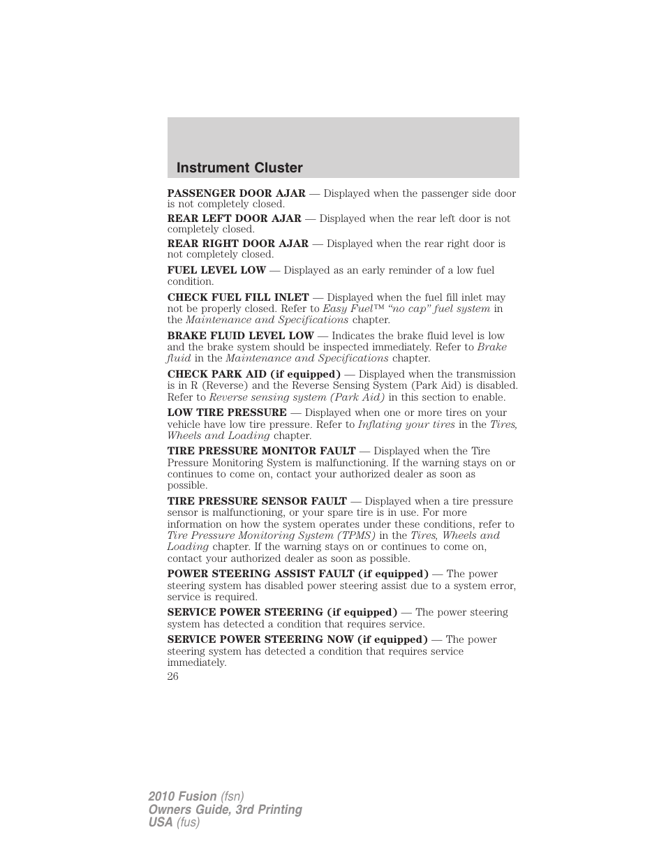 Instrument cluster | FORD 2010 Fusion v.3 User Manual | Page 26 / 343