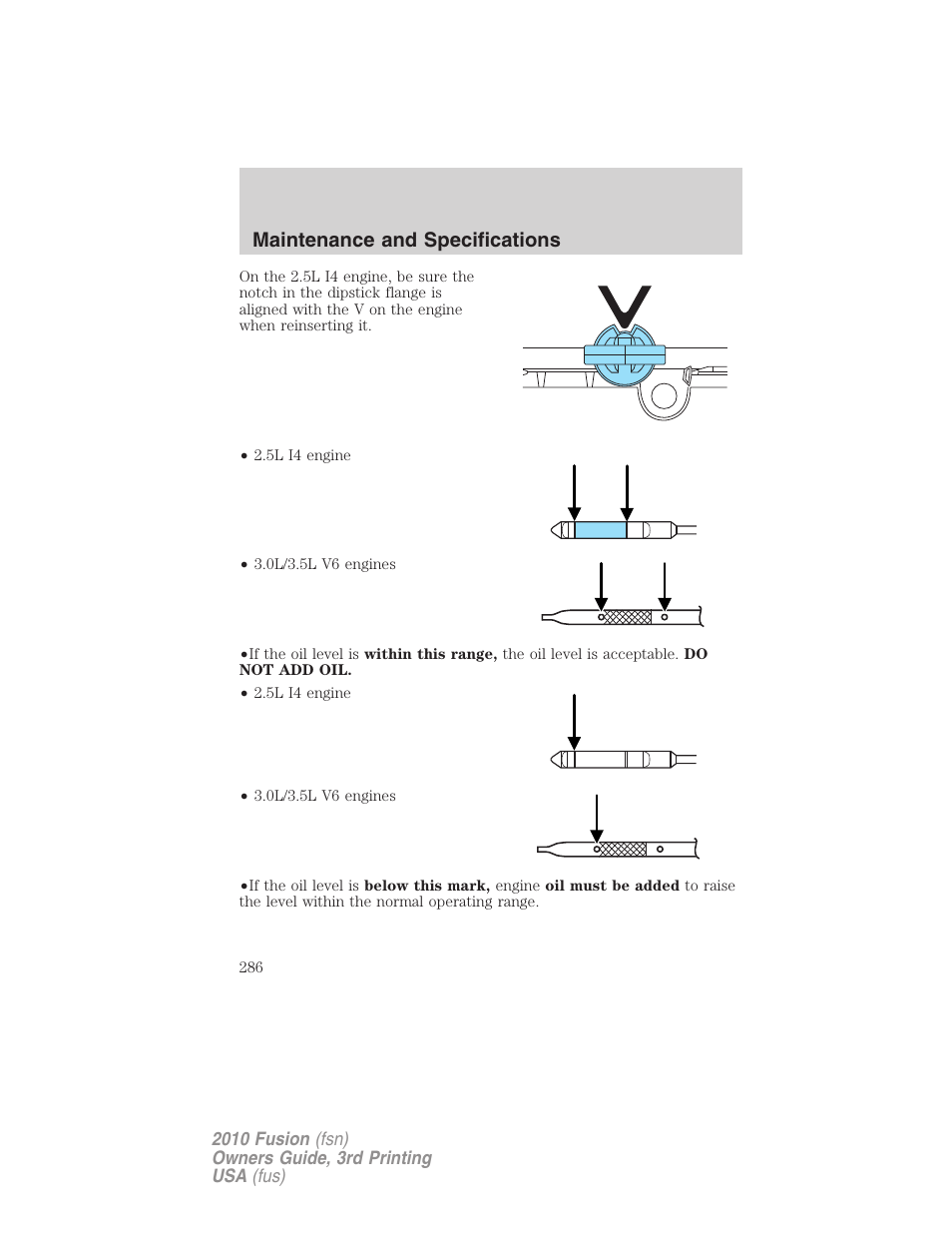 Maintenance and specifications | FORD 2010 Fusion v.3 User Manual | Page 286 / 343