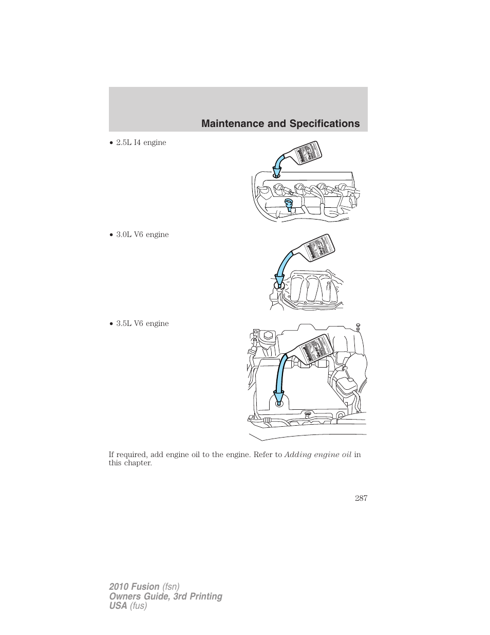 Maintenance and specifications | FORD 2010 Fusion v.3 User Manual | Page 287 / 343