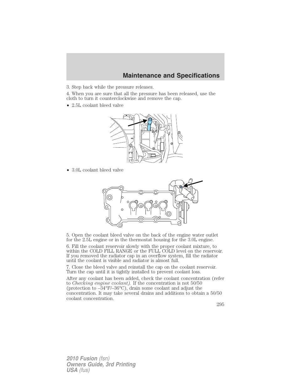 Maintenance and specifications | FORD 2010 Fusion v.3 User Manual | Page 295 / 343