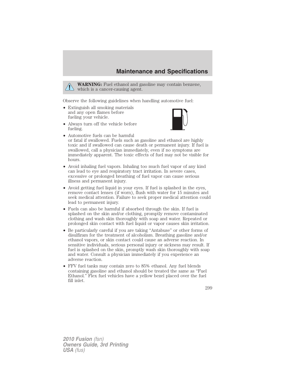 Maintenance and specifications | FORD 2010 Fusion v.3 User Manual | Page 299 / 343