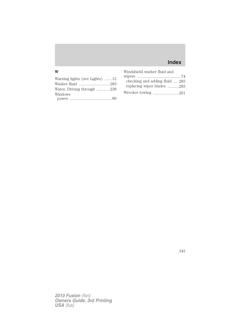 Index | FORD 2010 Fusion v.3 User Manual | Page 343 / 343