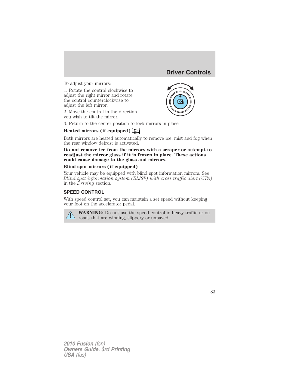 Speed control, Driver controls | FORD 2010 Fusion v.3 User Manual | Page 83 / 343
