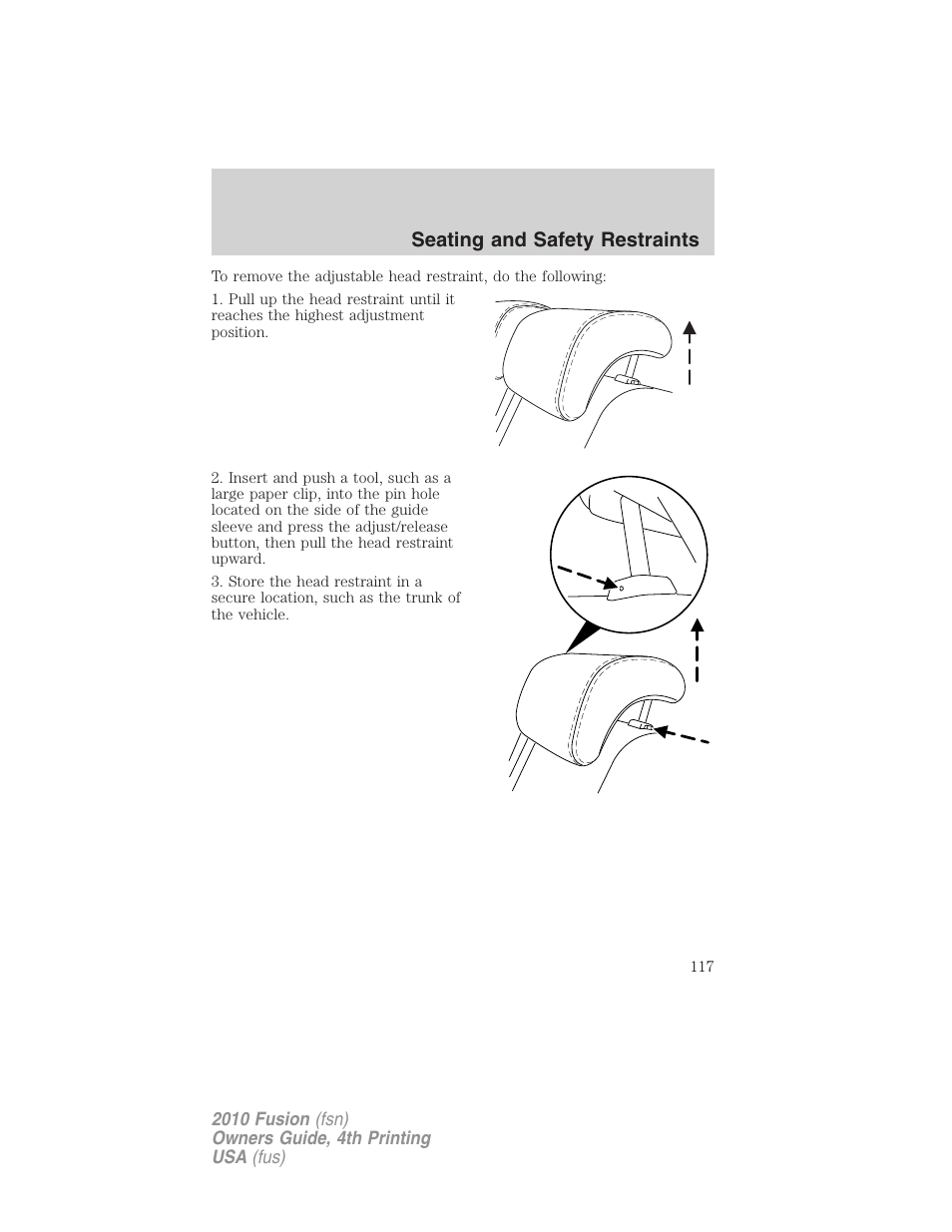 Seating and safety restraints | FORD 2010 Fusion v.4 User Manual | Page 117 / 340