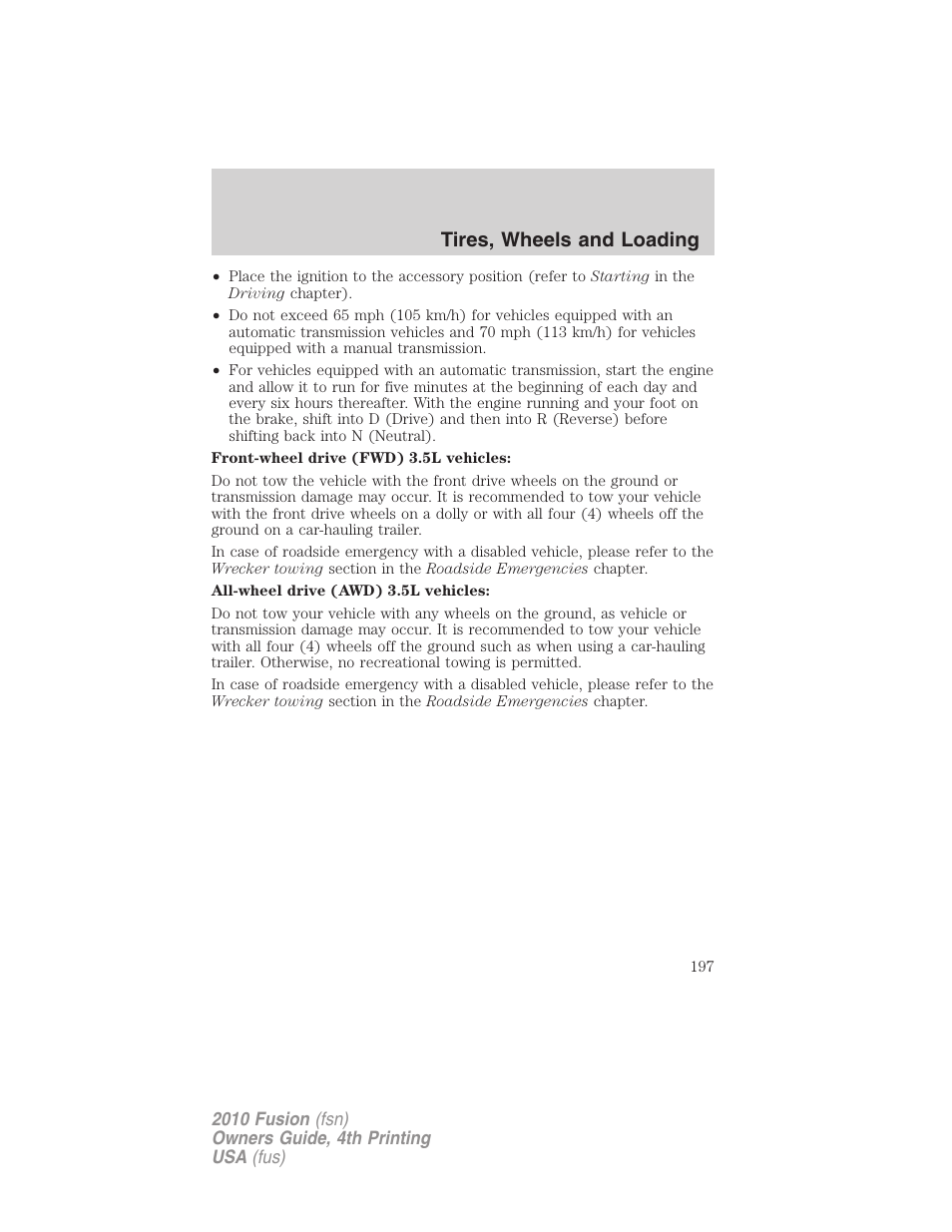 Tires, wheels and loading | FORD 2010 Fusion v.4 User Manual | Page 197 / 340