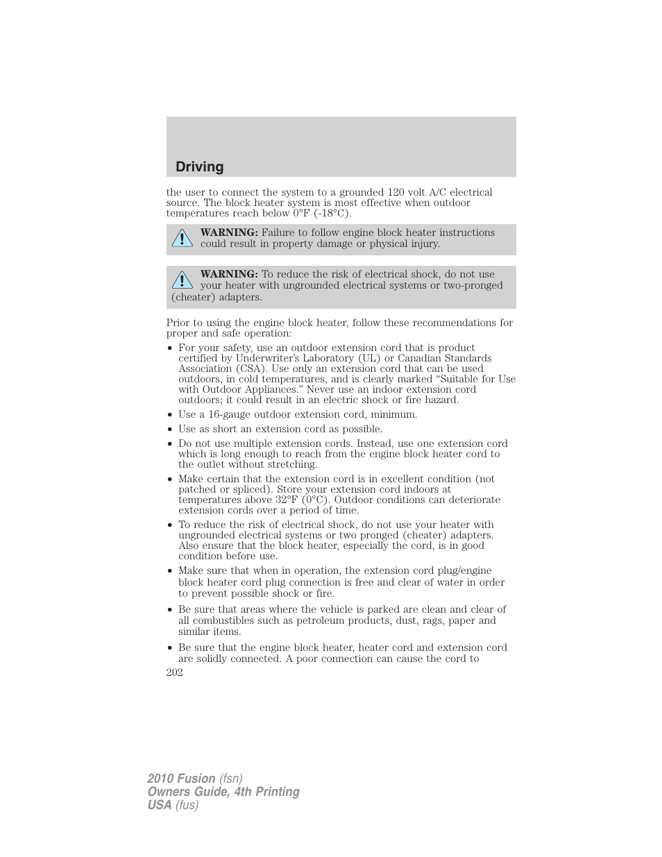 Driving | FORD 2010 Fusion v.4 User Manual | Page 202 / 340