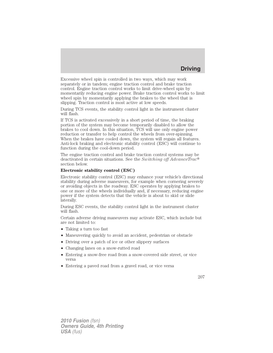 Driving | FORD 2010 Fusion v.4 User Manual | Page 207 / 340