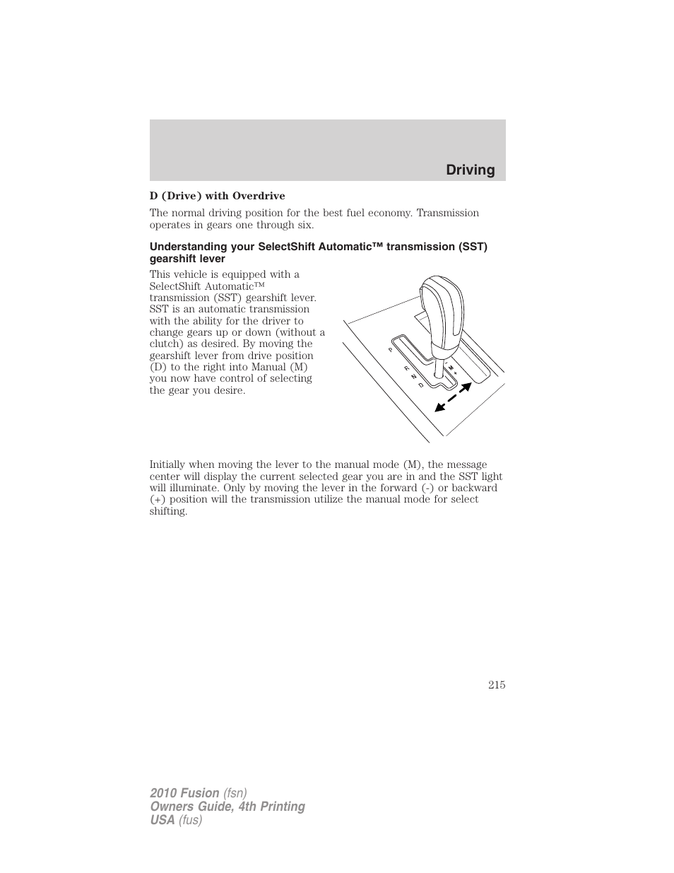 Driving | FORD 2010 Fusion v.4 User Manual | Page 215 / 340