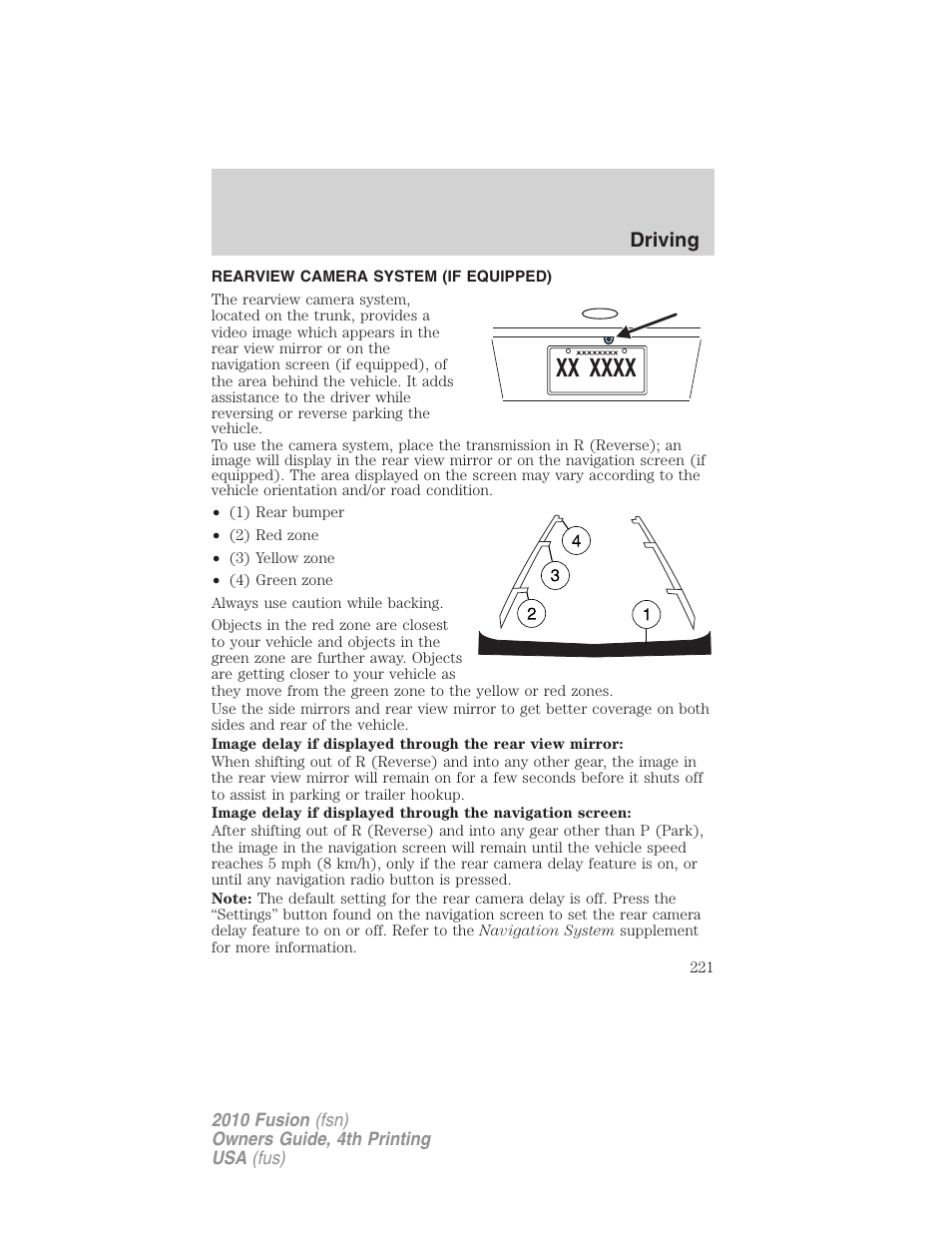 Rearview camera system (if equipped), Rear-view camera system, Driving | FORD 2010 Fusion v.4 User Manual | Page 221 / 340