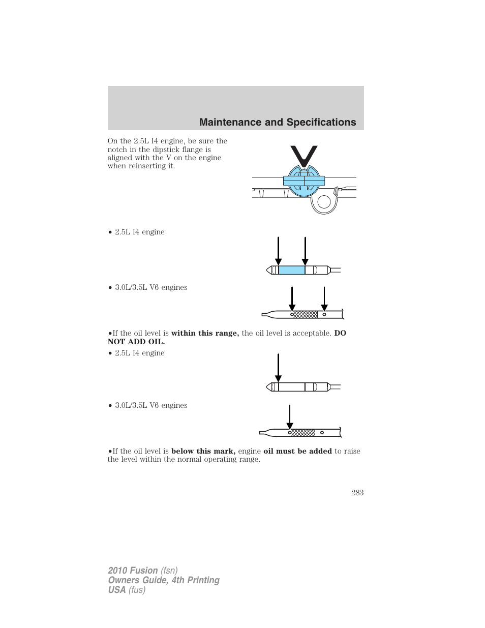 Maintenance and specifications | FORD 2010 Fusion v.4 User Manual | Page 283 / 340