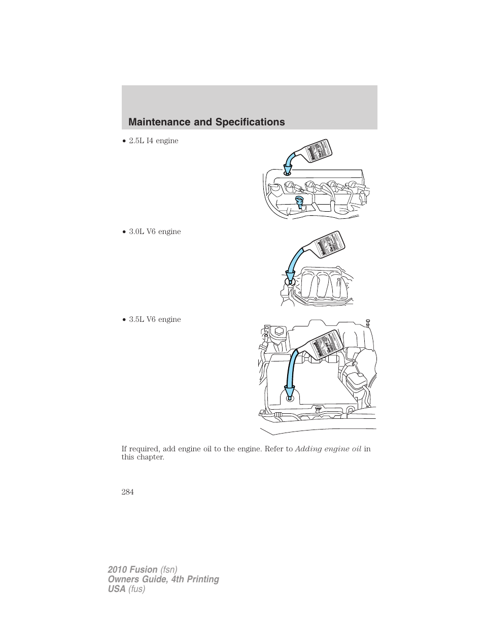 Maintenance and specifications | FORD 2010 Fusion v.4 User Manual | Page 284 / 340