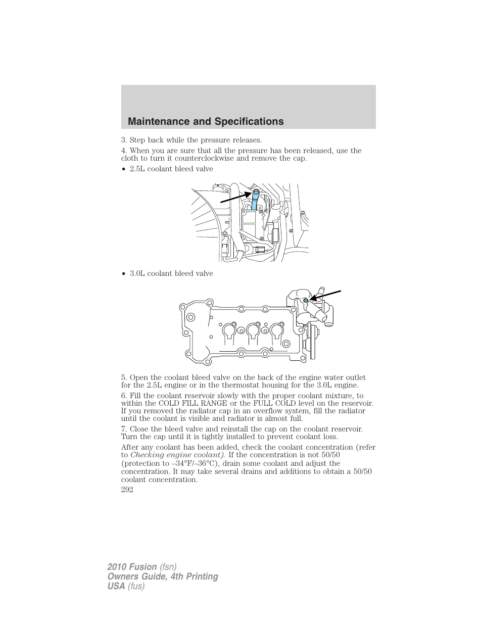 Maintenance and specifications | FORD 2010 Fusion v.4 User Manual | Page 292 / 340