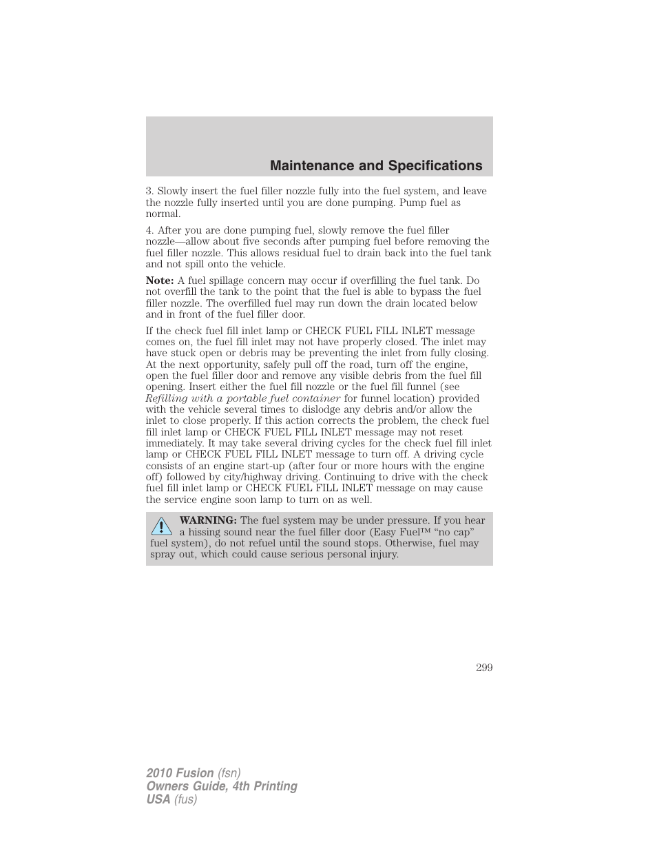 Maintenance and specifications | FORD 2010 Fusion v.4 User Manual | Page 299 / 340