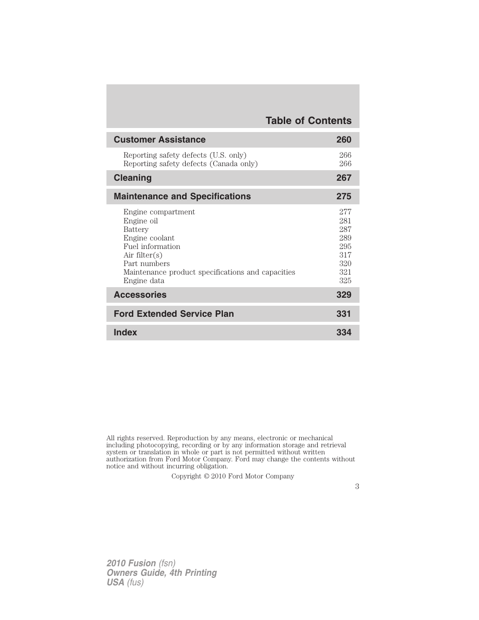 FORD 2010 Fusion v.4 User Manual | Page 3 / 340