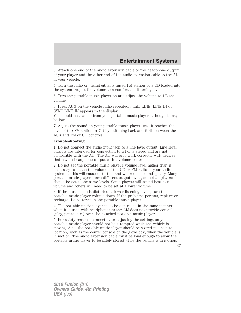 Entertainment systems | FORD 2010 Fusion v.4 User Manual | Page 37 / 340