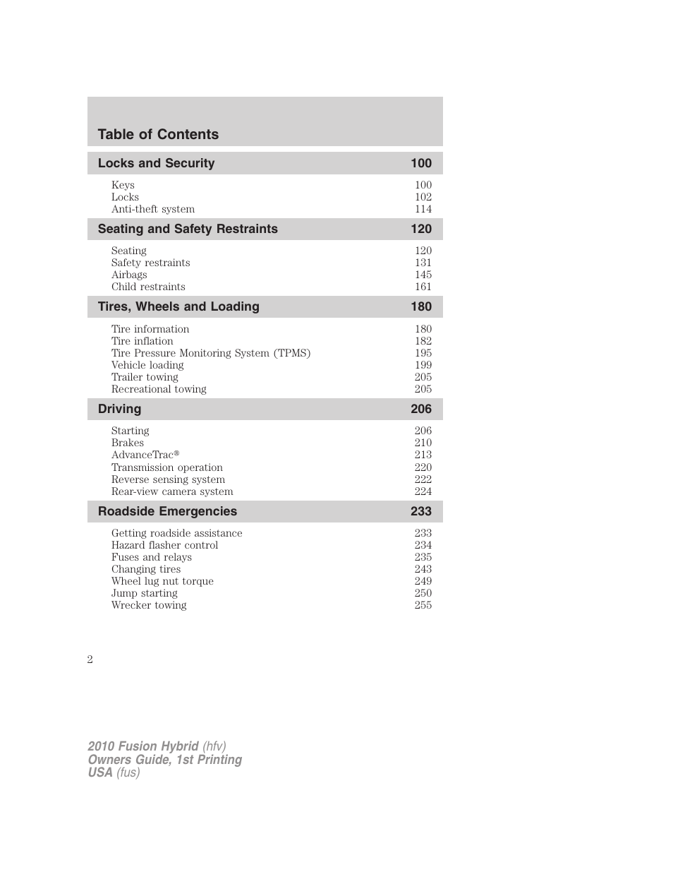 FORD 2010 Fusion Hybrid v.1 User Manual | Page 2 / 326