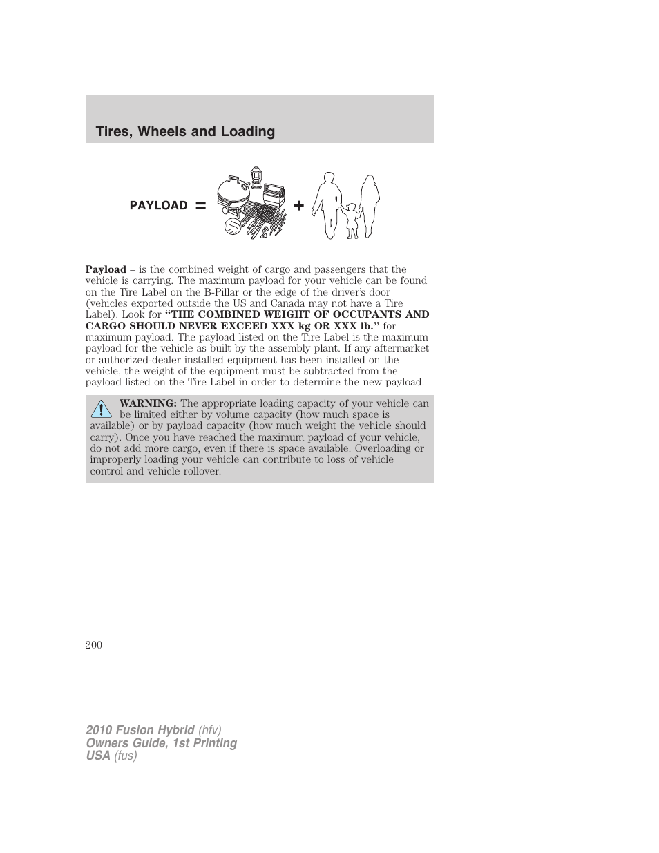 Tires, wheels and loading | FORD 2010 Fusion Hybrid v.1 User Manual | Page 200 / 326