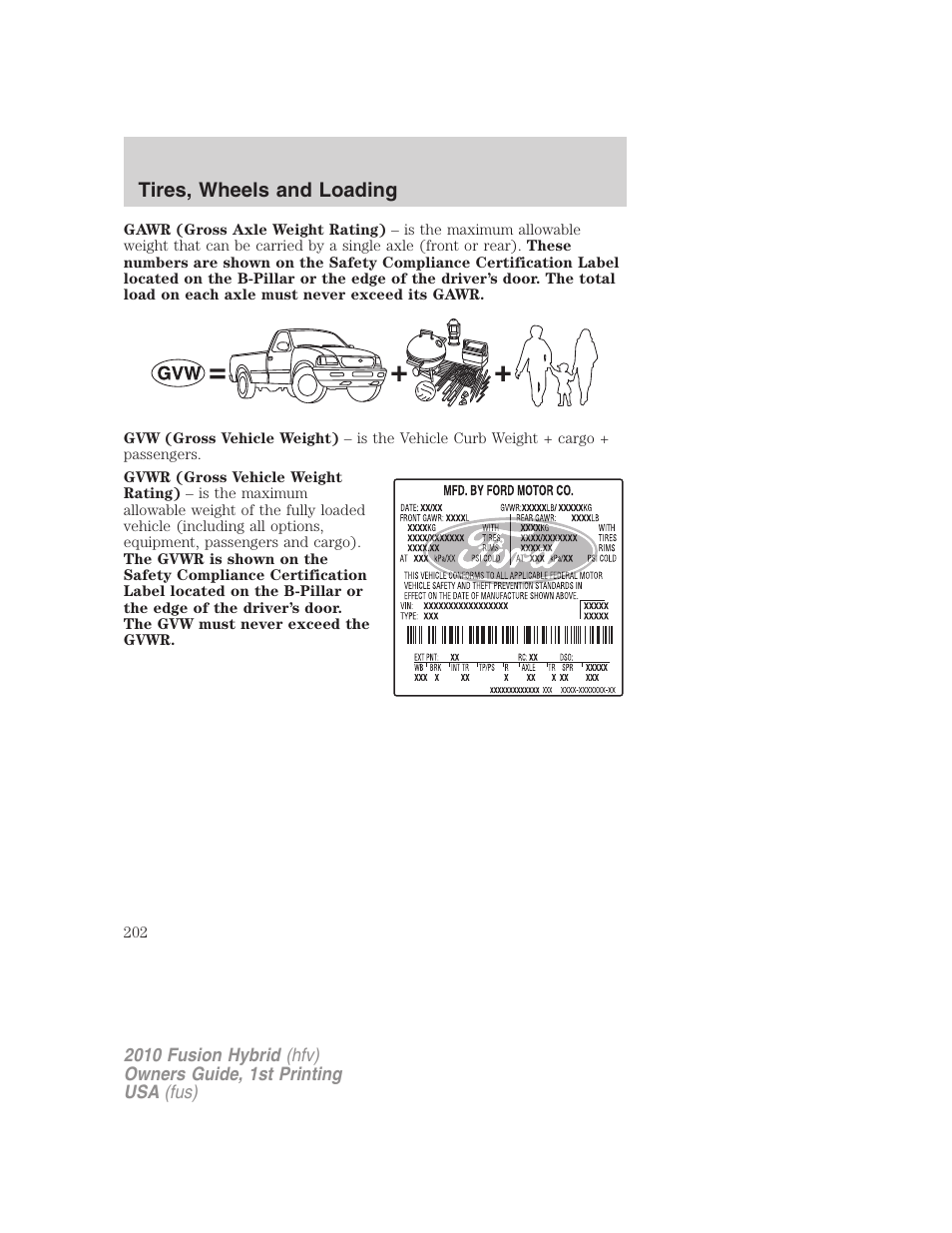 Tires, wheels and loading | FORD 2010 Fusion Hybrid v.1 User Manual | Page 202 / 326