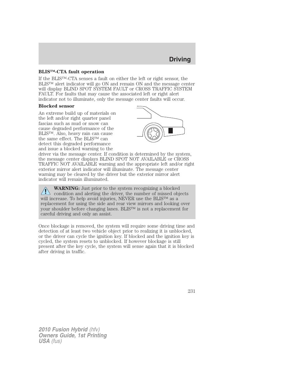 Driving | FORD 2010 Fusion Hybrid v.1 User Manual | Page 231 / 326