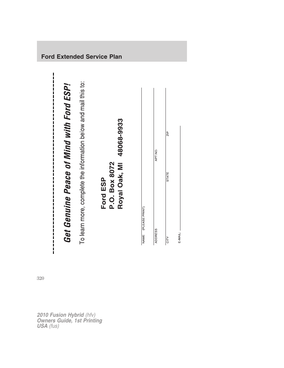 FORD 2010 Fusion Hybrid v.1 User Manual | Page 320 / 326