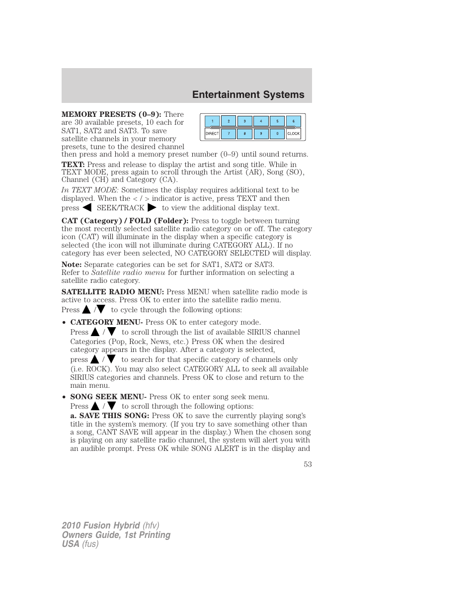 Entertainment systems | FORD 2010 Fusion Hybrid v.1 User Manual | Page 53 / 326