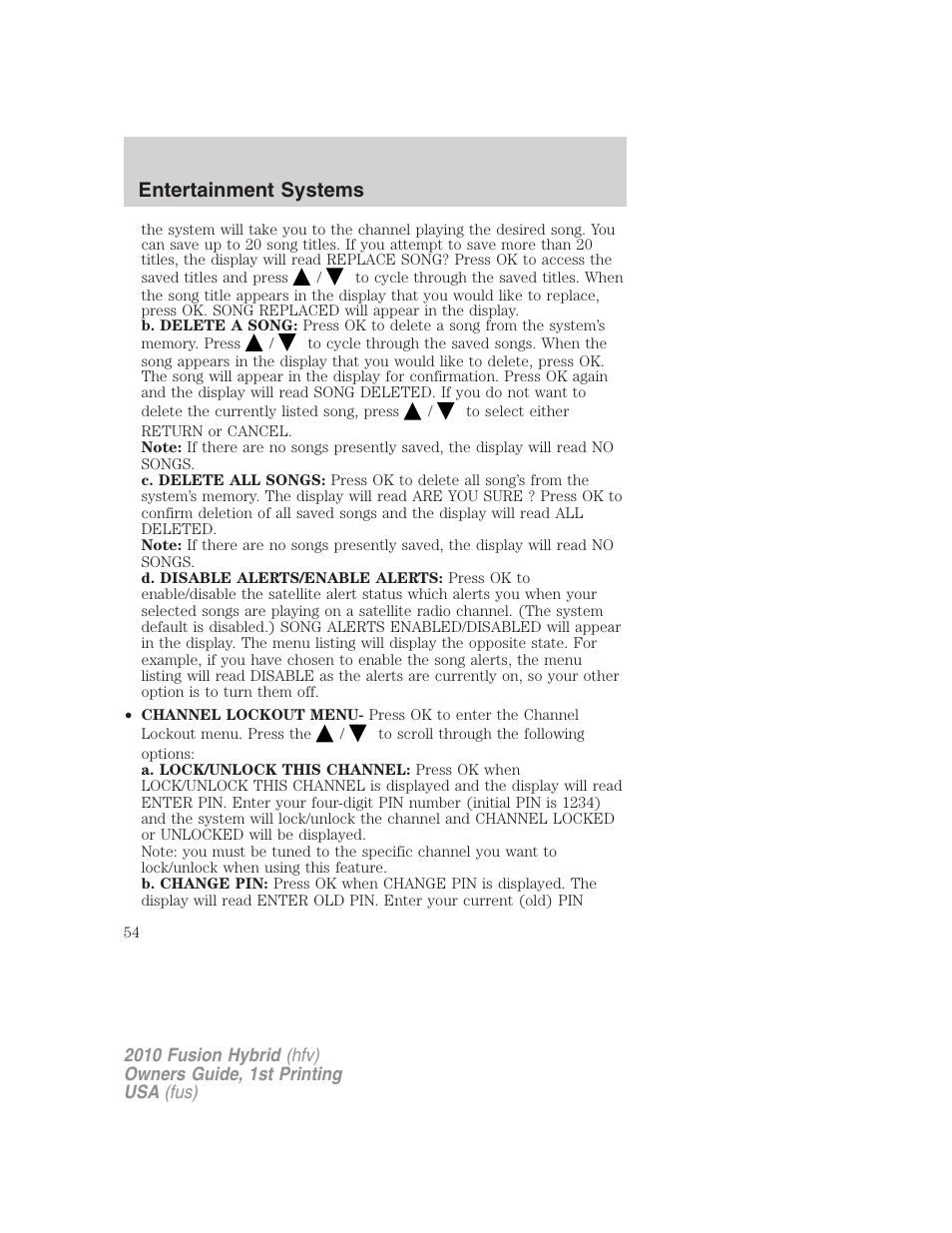 Entertainment systems | FORD 2010 Fusion Hybrid v.1 User Manual | Page 54 / 326