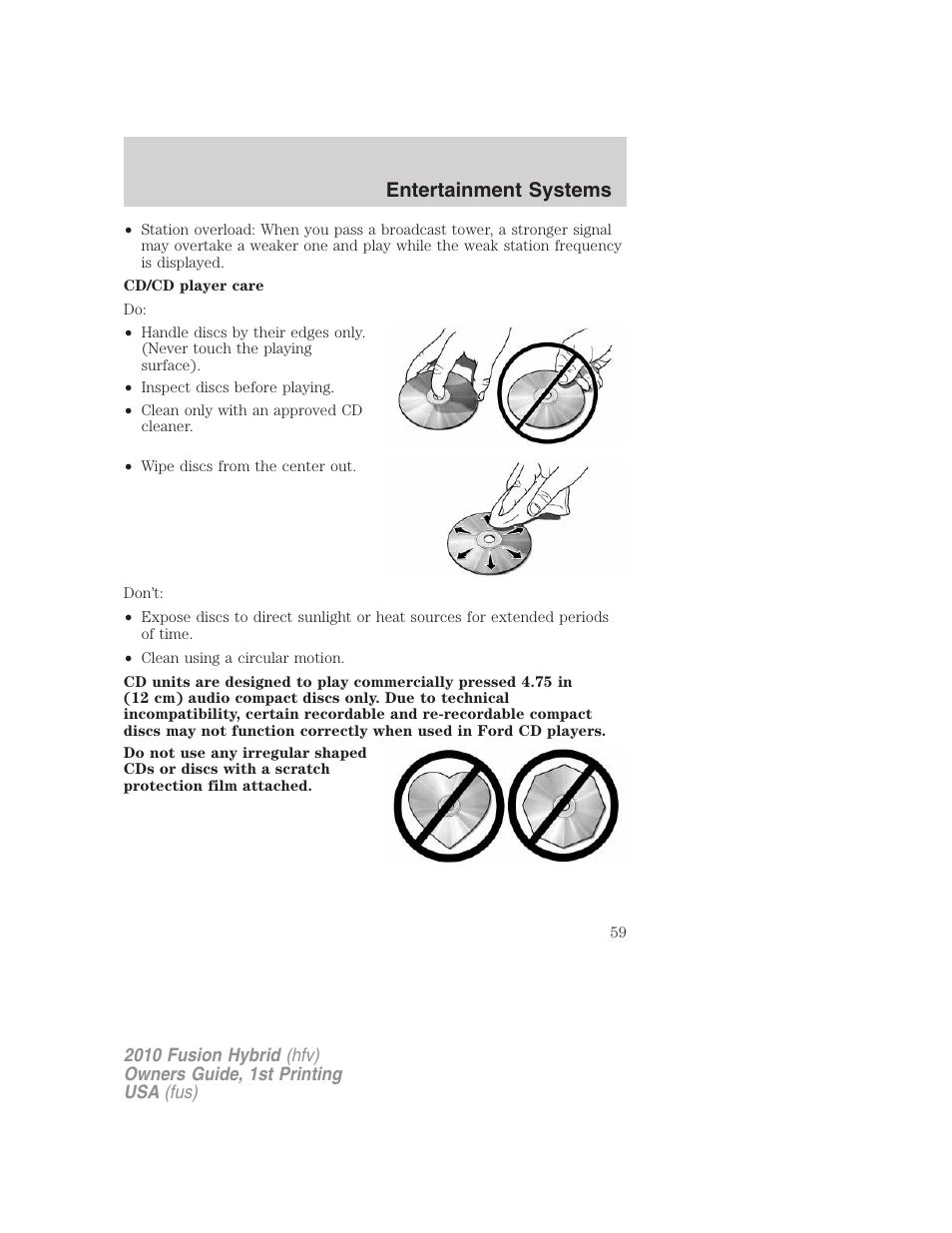 Entertainment systems | FORD 2010 Fusion Hybrid v.1 User Manual | Page 59 / 326