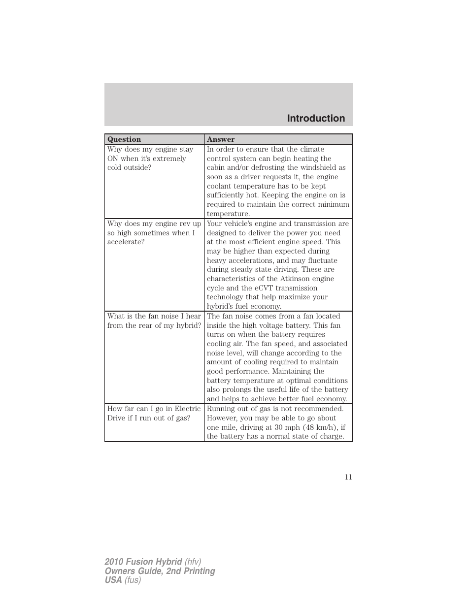 Introduction | FORD 2010 Fusion Hybrid v.2 User Manual | Page 11 / 327