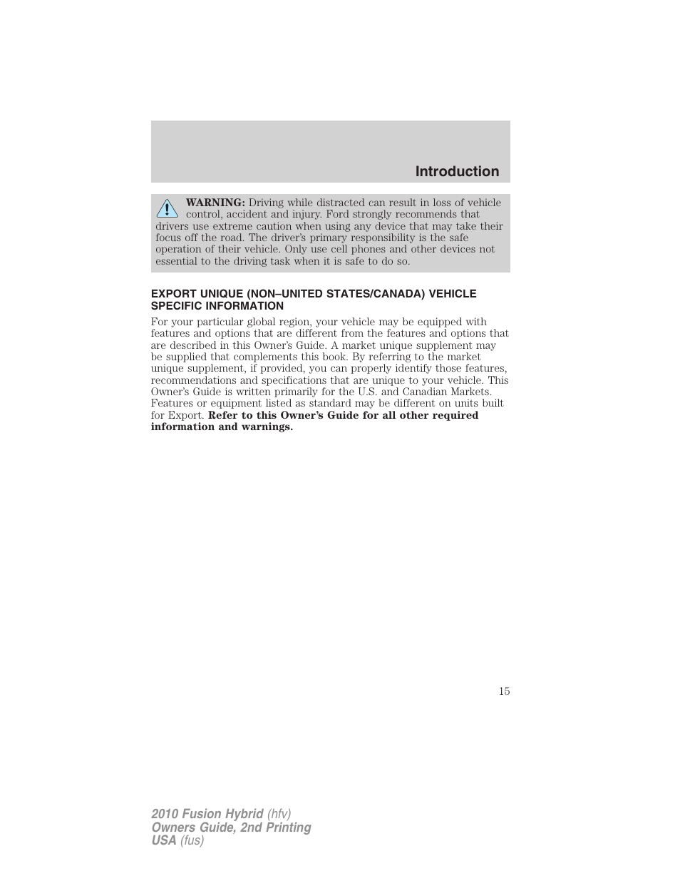 Introduction | FORD 2010 Fusion Hybrid v.2 User Manual | Page 15 / 327