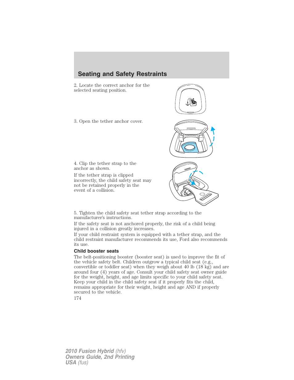 Child booster seats, Seating and safety restraints | FORD 2010 Fusion Hybrid v.2 User Manual | Page 174 / 327