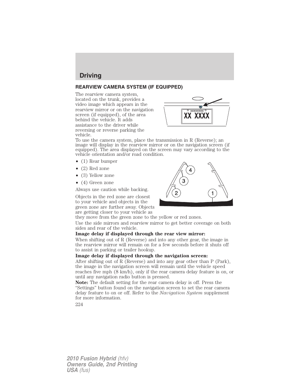 Rearview camera system (if equipped), Rear-view camera system, Driving | FORD 2010 Fusion Hybrid v.2 User Manual | Page 224 / 327