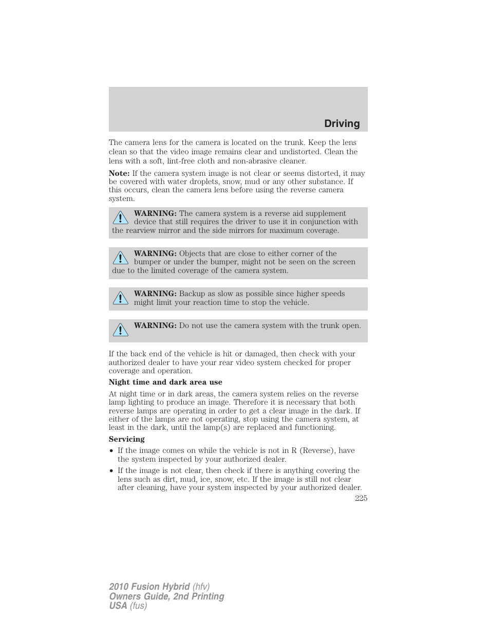 Driving | FORD 2010 Fusion Hybrid v.2 User Manual | Page 225 / 327