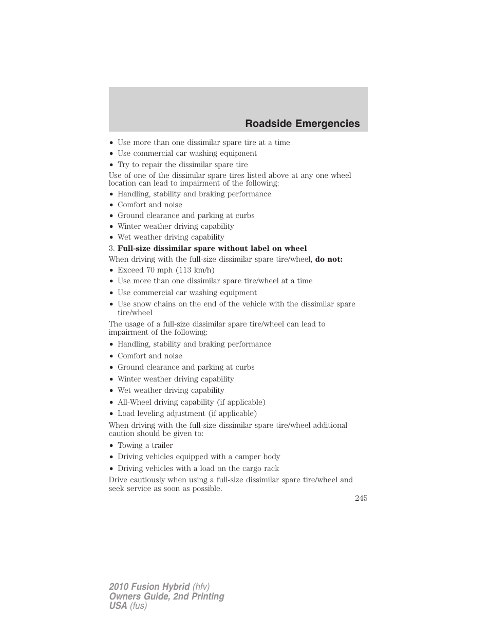 Roadside emergencies | FORD 2010 Fusion Hybrid v.2 User Manual | Page 245 / 327