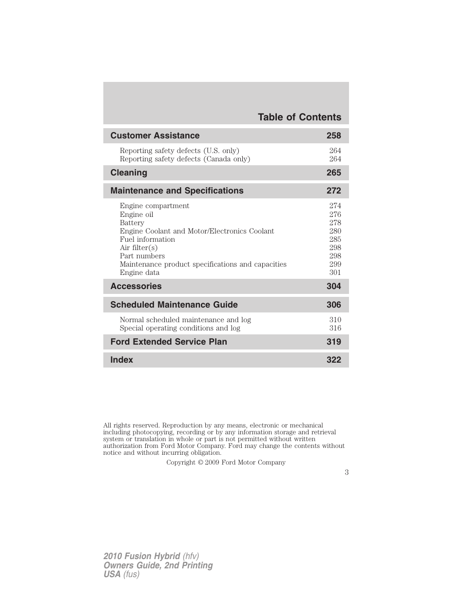 FORD 2010 Fusion Hybrid v.2 User Manual | Page 3 / 327