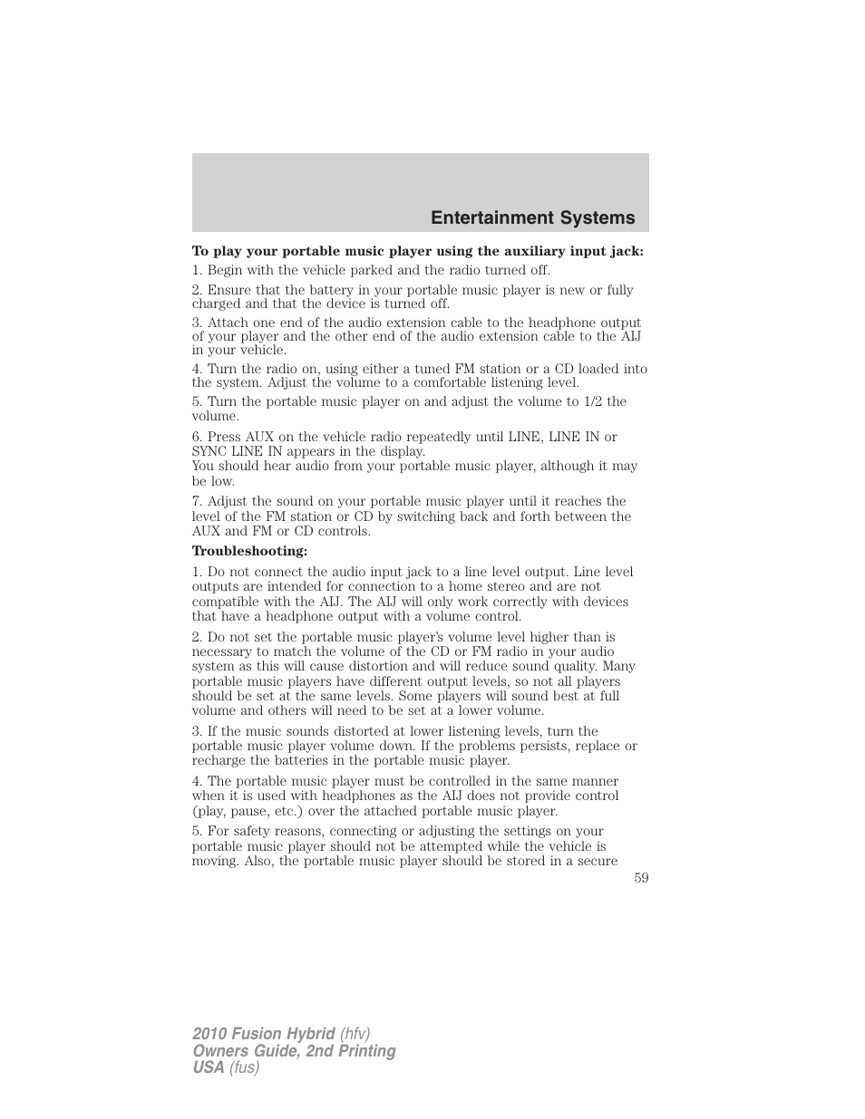 Entertainment systems | FORD 2010 Fusion Hybrid v.2 User Manual | Page 59 / 327