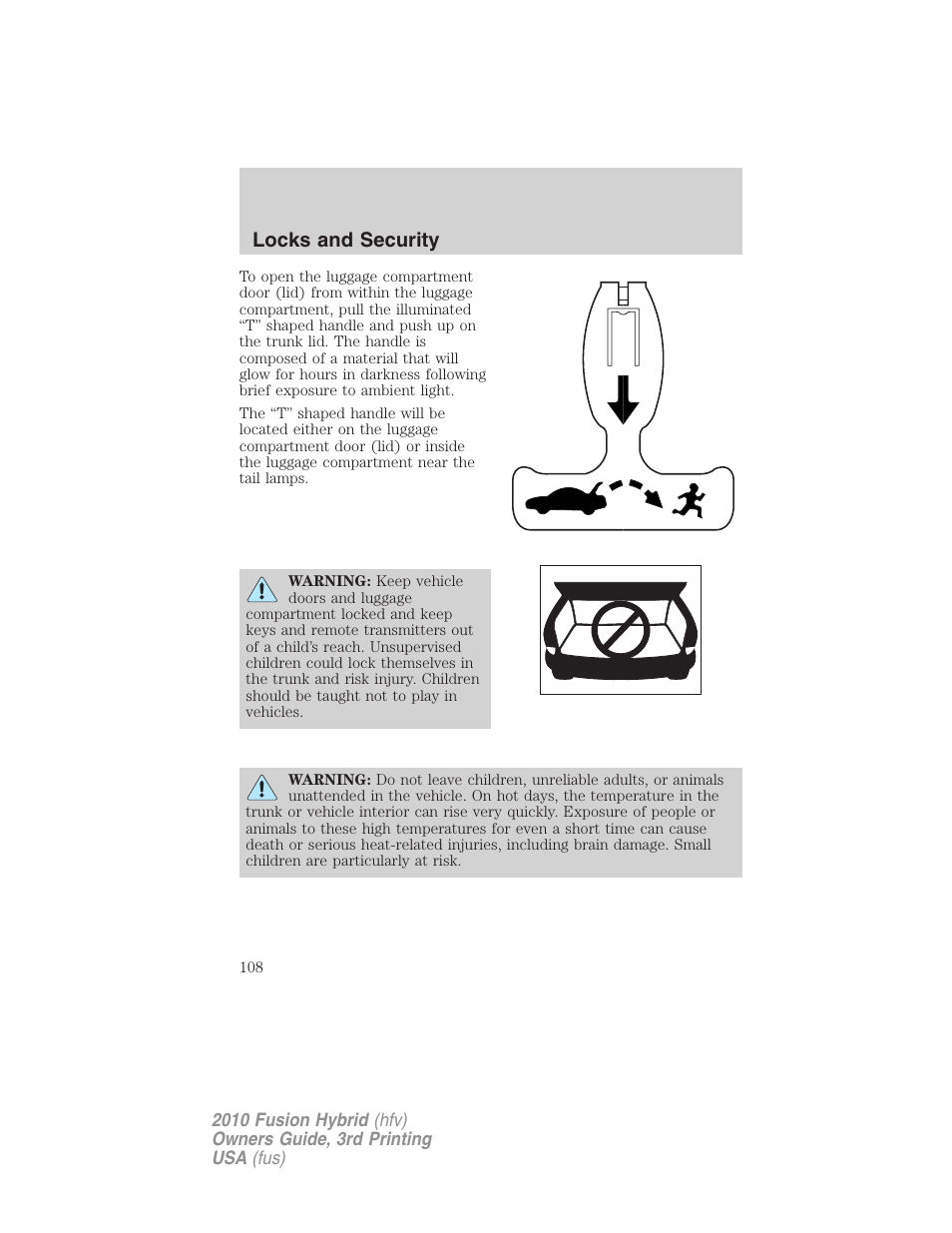 Locks and security | FORD 2010 Fusion Hybrid v.3 User Manual | Page 108 / 329