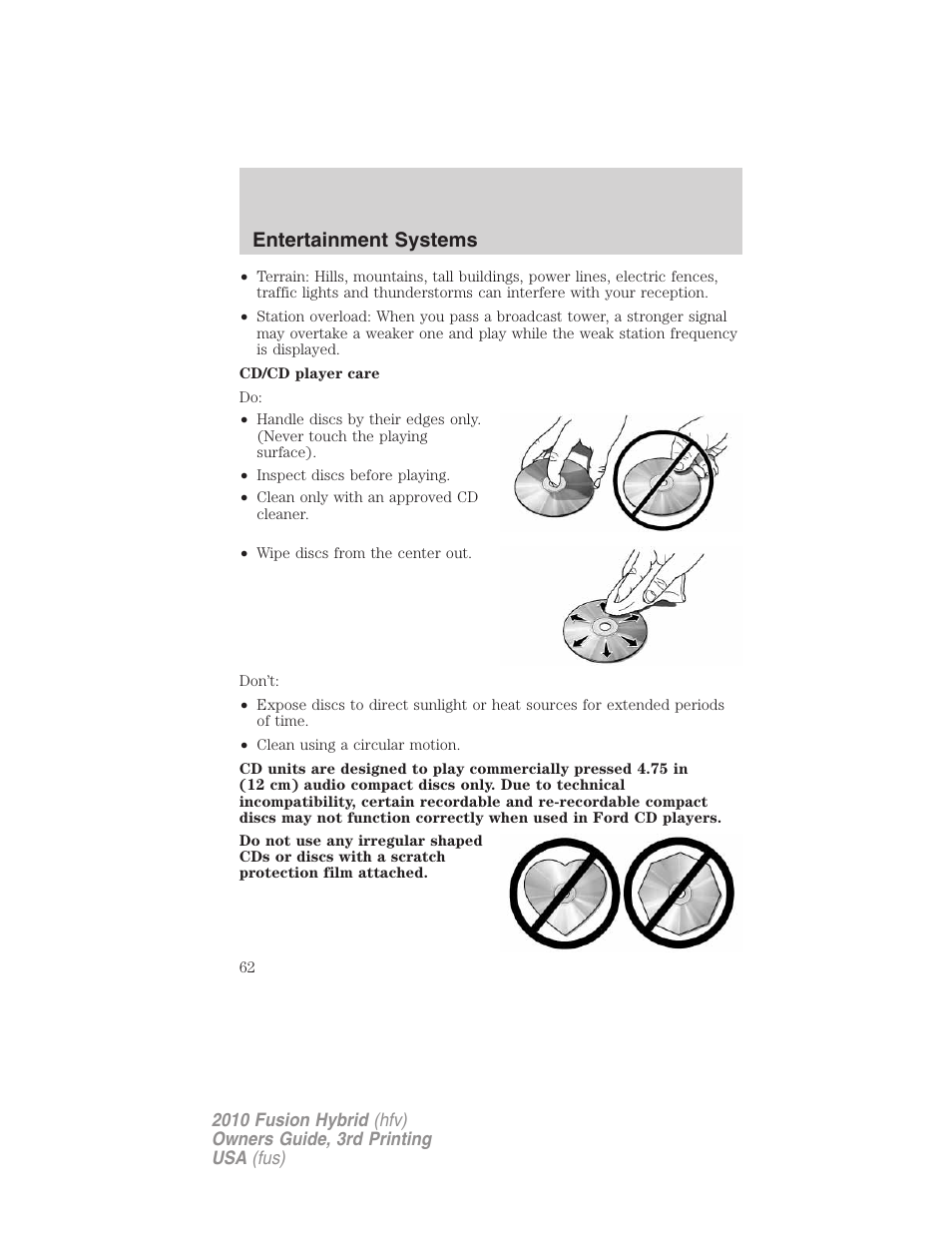 Entertainment systems | FORD 2010 Fusion Hybrid v.3 User Manual | Page 62 / 329