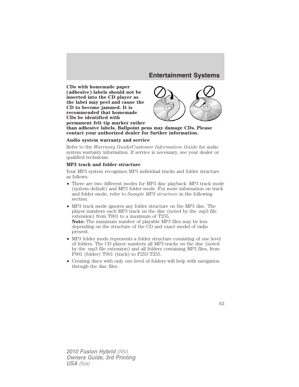 Entertainment systems | FORD 2010 Fusion Hybrid v.3 User Manual | Page 63 / 329