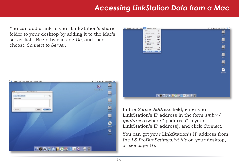 Accessing linkstation data from a mac | Buffalo Technology LinkStation Pro Duo LS-WTGL/R1 User Manual | Page 14 / 71