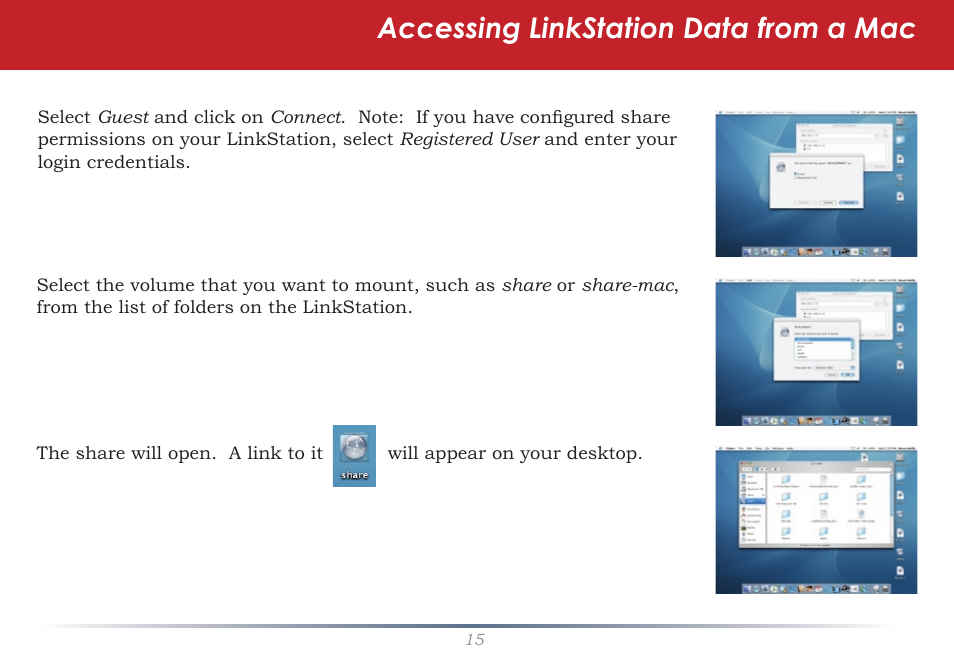 Accessing linkstation data from a mac | Buffalo Technology LinkStation Pro Duo LS-WTGL/R1 User Manual | Page 15 / 71